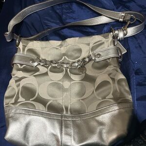 Coach Metallic Silver and Cream Shoulder Bag